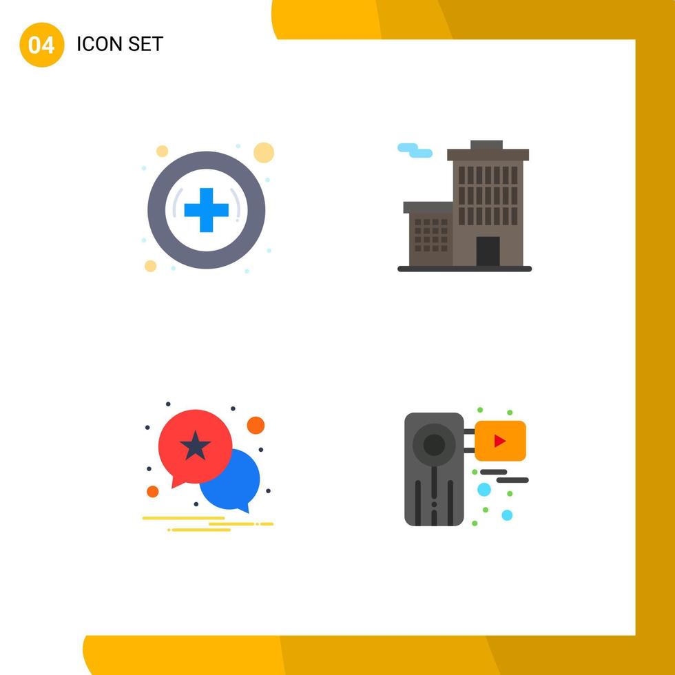 Pictogram Set of 4 Simple Flat Icons of hospital camera building notification video Editable Vector Design Elements