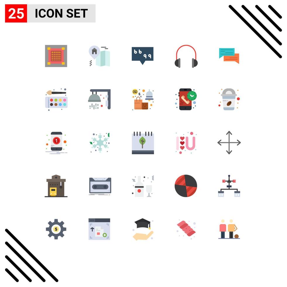 25 Universal Flat Color Signs Symbols of bubble sound bubble music headphones Editable Vector Design Elements