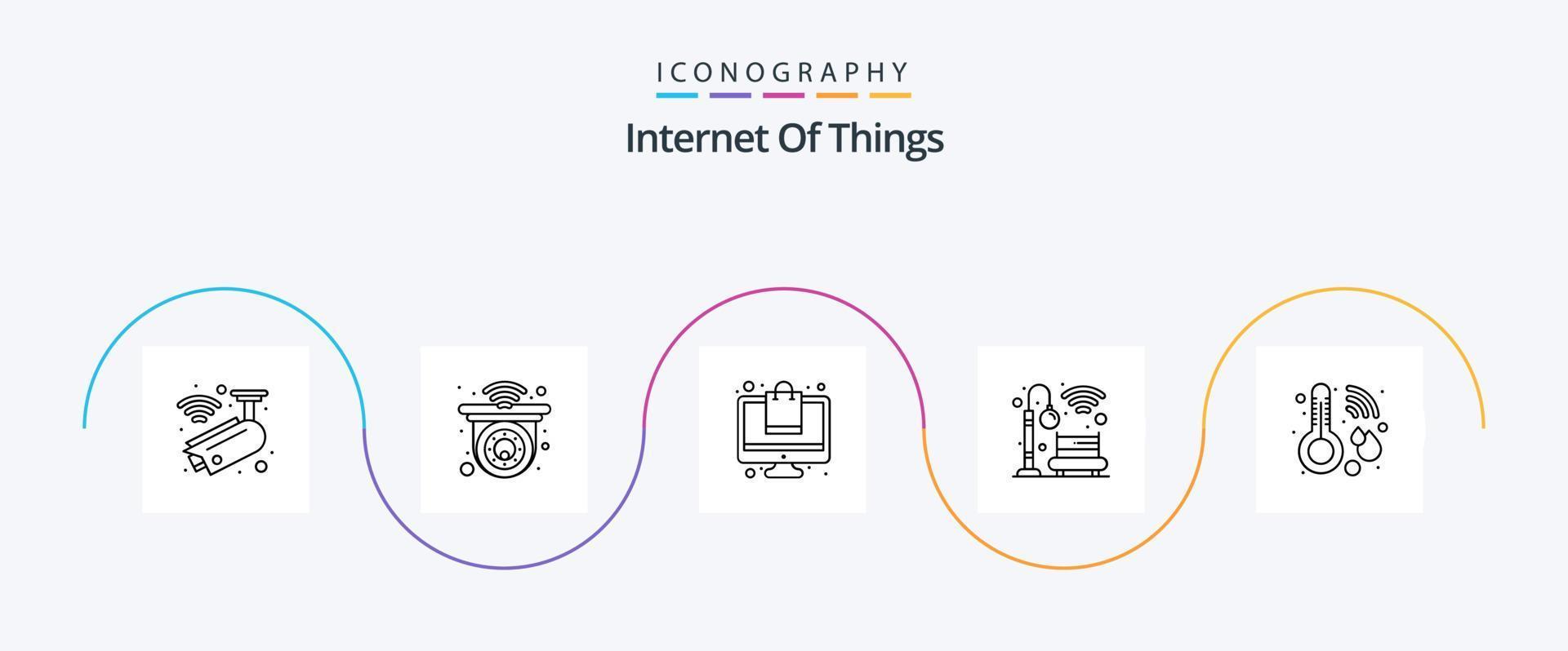 Internet Of Things Line 5 Icon Pack Including thermometer. healthcare. ecommerce. park. bench vector