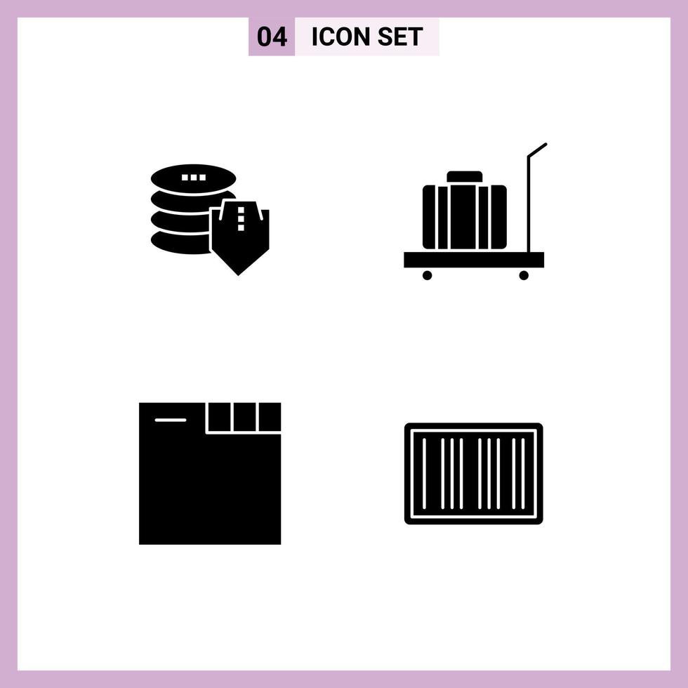 4 User Interface Solid Glyph Pack of modern Signs and Symbols of shield tabs secure scale barcode Editable Vector Design Elements