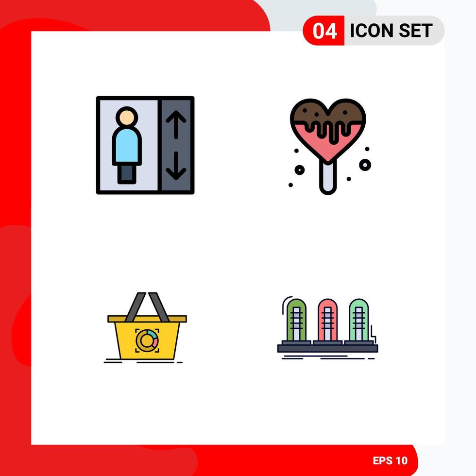 4 Universal Filledline Flat Color Signs Symbols of elevator shopping ice cream cart analog Editable Vector Design Elements