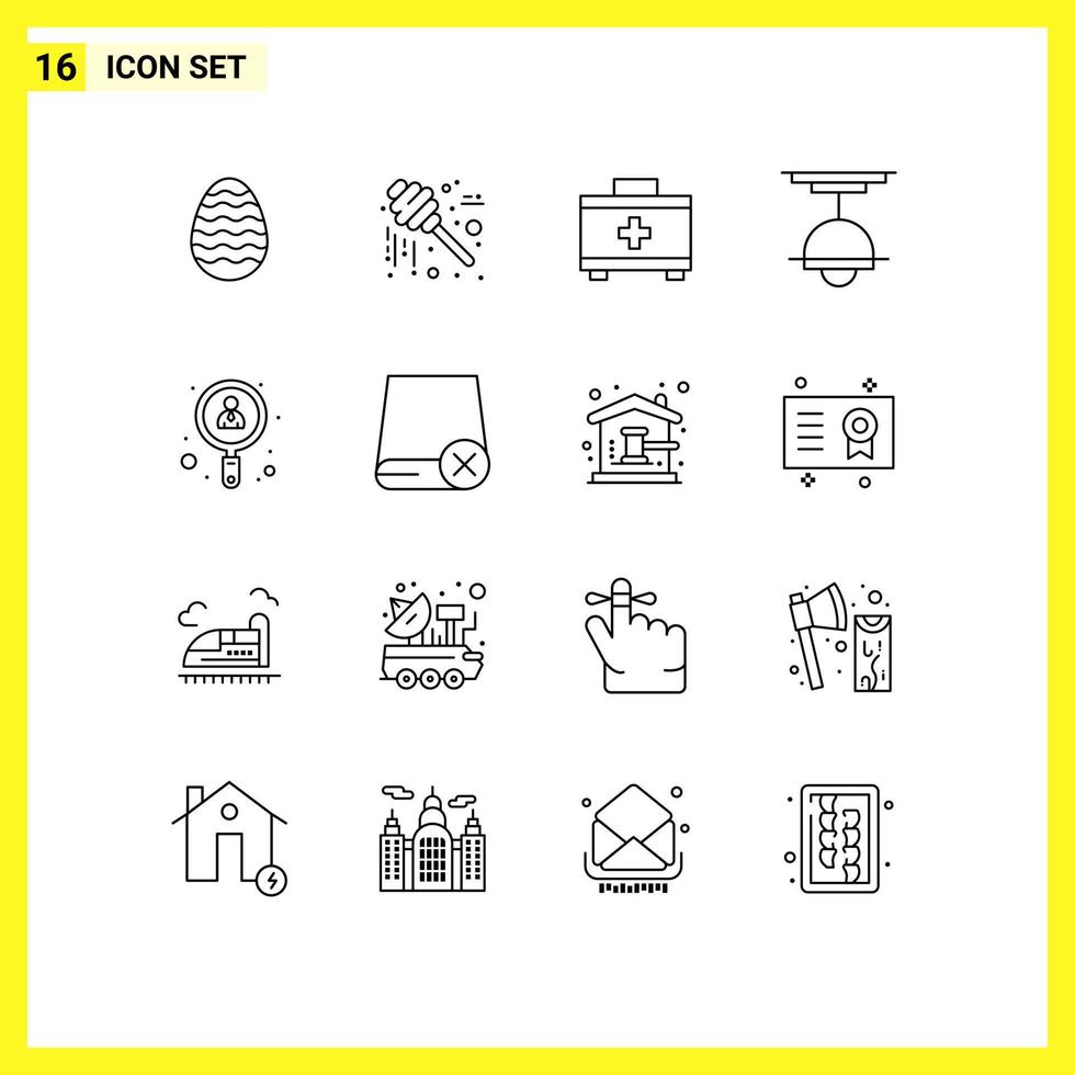 Pictogram Set of 16 Simple Outlines of search light bag lamp furniture Editable Vector Design Elements