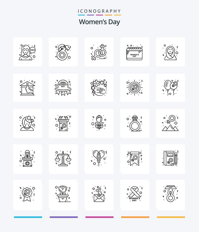 paquete de iconos de contorno del día 25 de la mujer creativa, como mujeres islámicas. mujeres árabes firmar. celebrar. cronograma vector