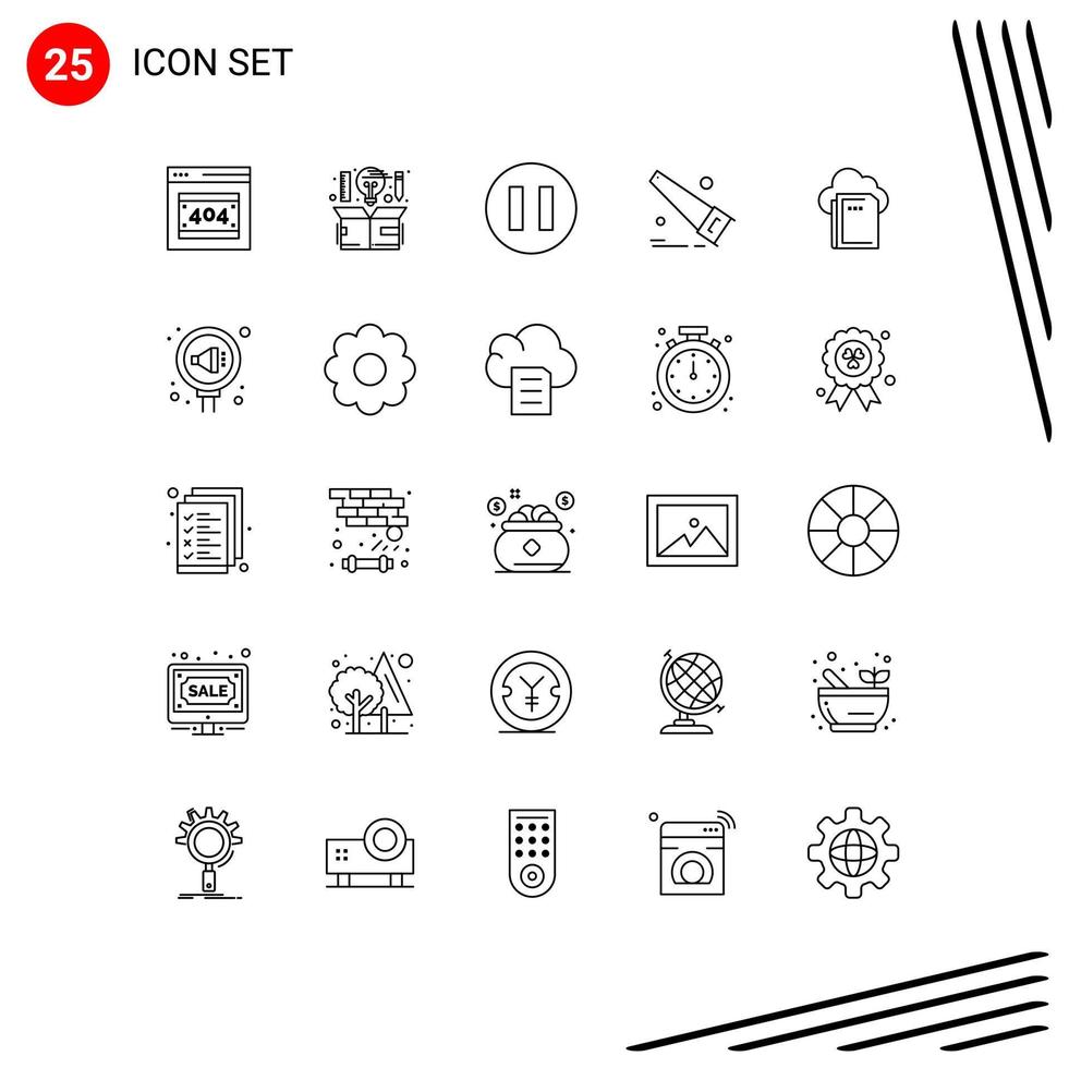 Set of 25 Modern UI Icons Symbols Signs for computing file thinking cloud hand Editable Vector Design Elements