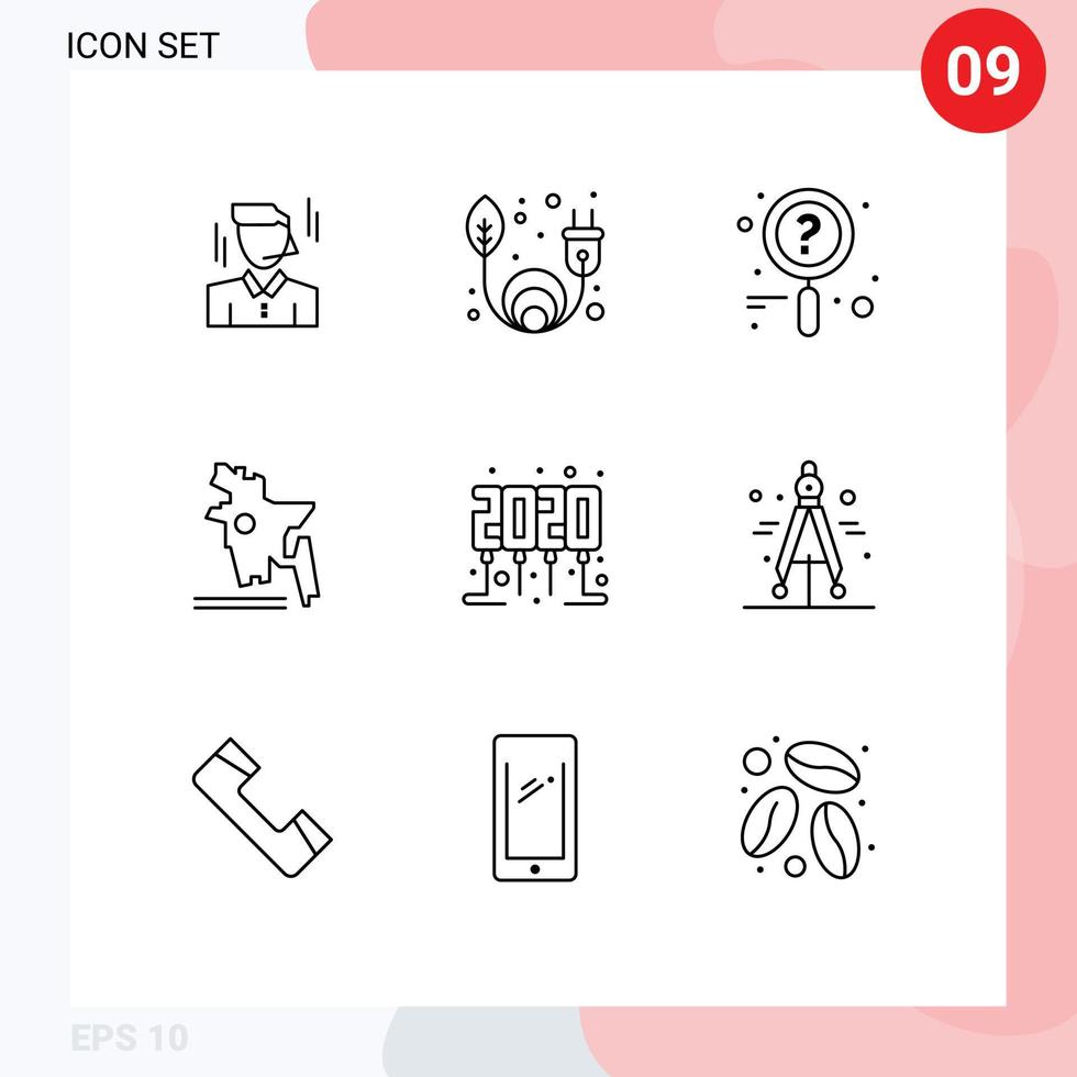 9 User Interface Outline Pack of modern Signs and Symbols of divider party time research new year bangladesh Editable Vector Design Elements