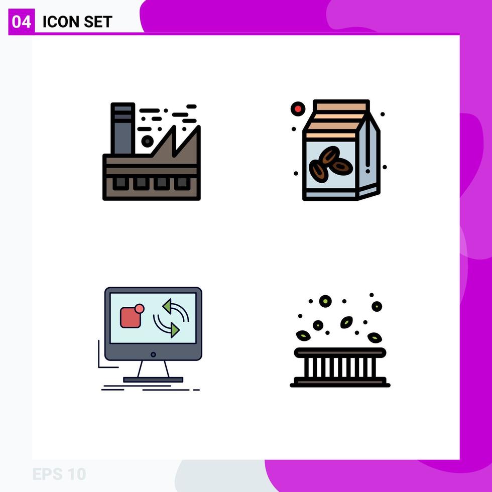 User Interface Pack of 4 Basic Filledline Flat Colors of earth update energy coffee box application Editable Vector Design Elements