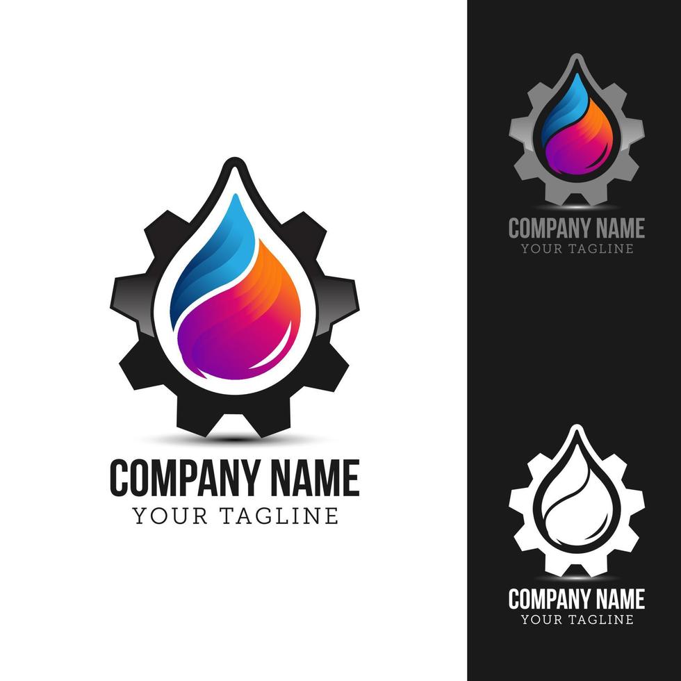 rueda dentada y símbolo de fuego o llama. ingeniería mecánica e icono de vector de la industria.