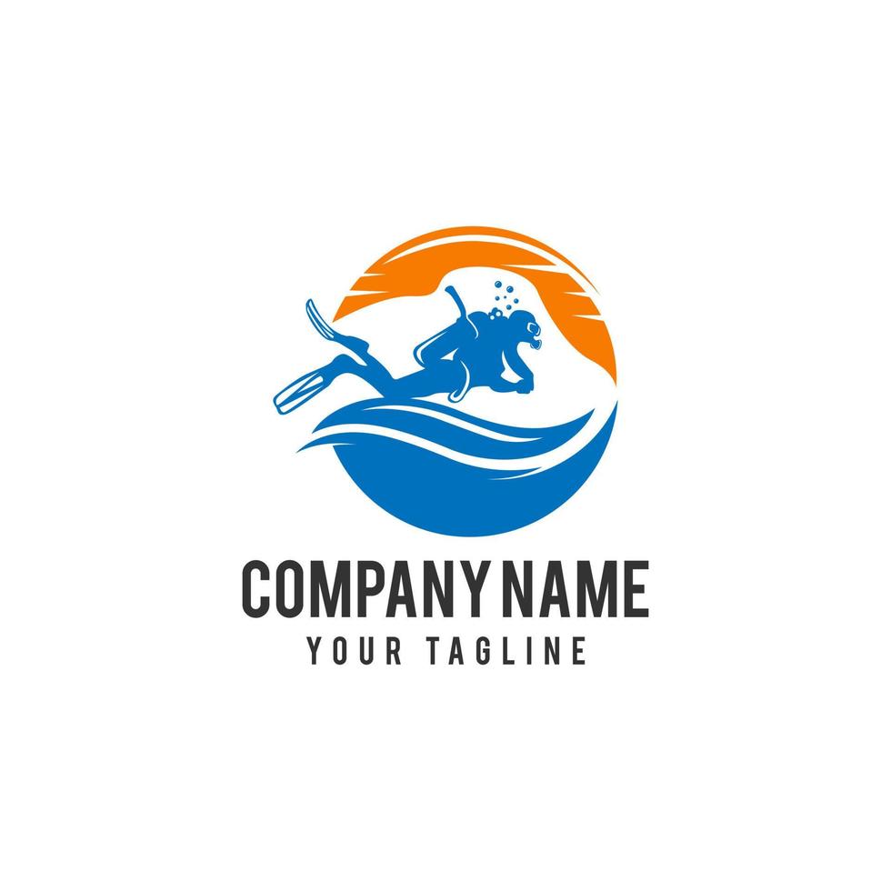 Scuba diving logo design for the company, with a picture of a dive in the depths of water vector