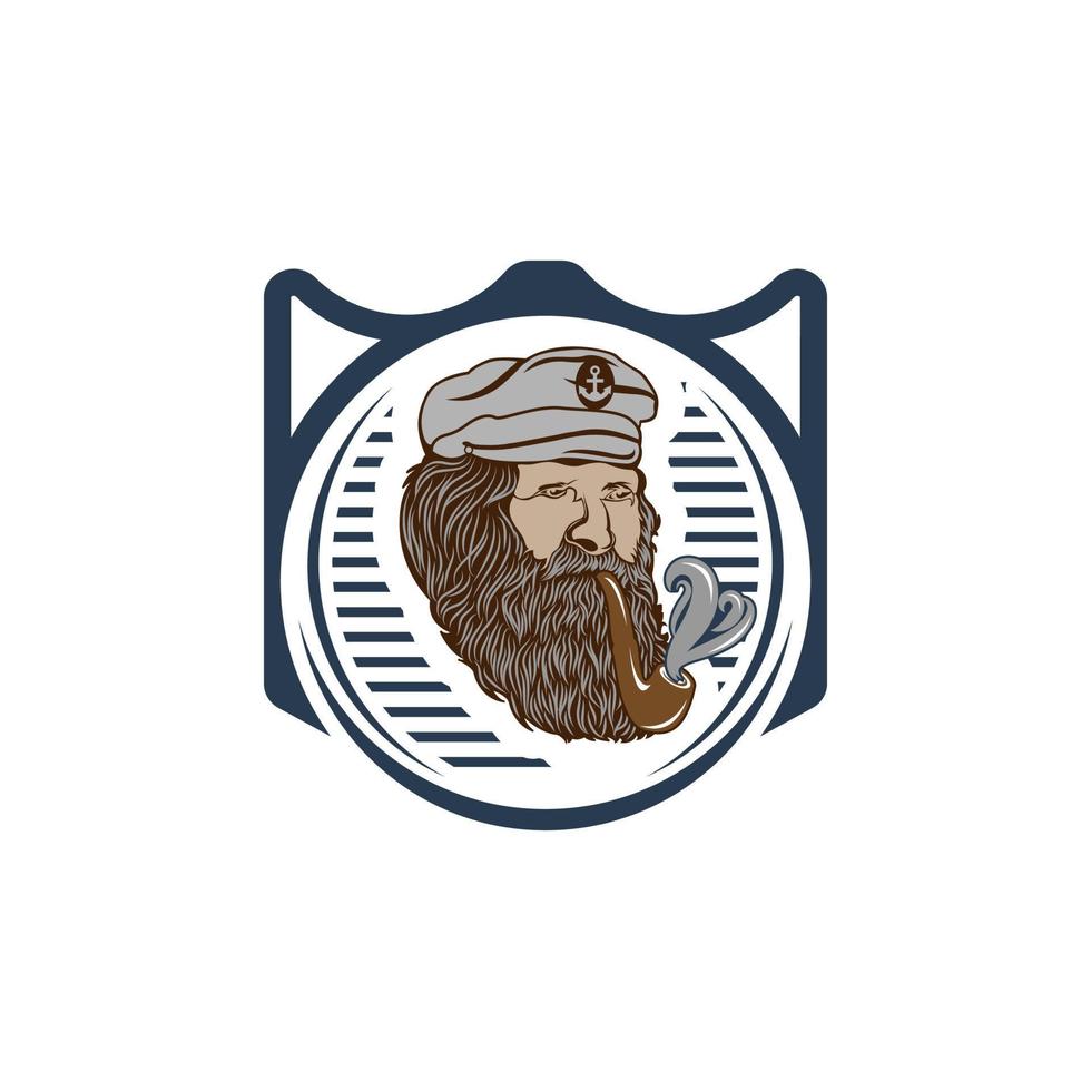 Captain with a pipe logo design template for a white background. Vector illustration.EPS 10