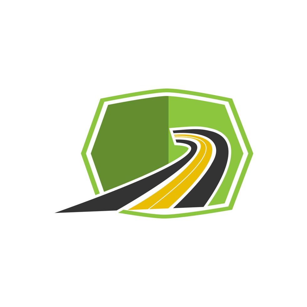 Road maintenance creative sign concept. Paving logo design template. Construction vector icon idea with highway in negative space. Transportation and traffic theme.