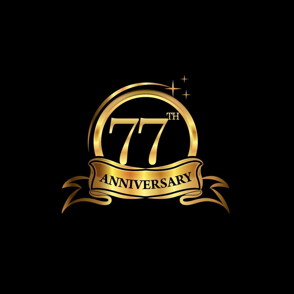 Celebración del aniversario de 77 años. aniversario elegancia clásica color dorado aislado en fondo negro, diseño vectorial para celebración, tarjeta de invitación y tarjeta de felicitación vector