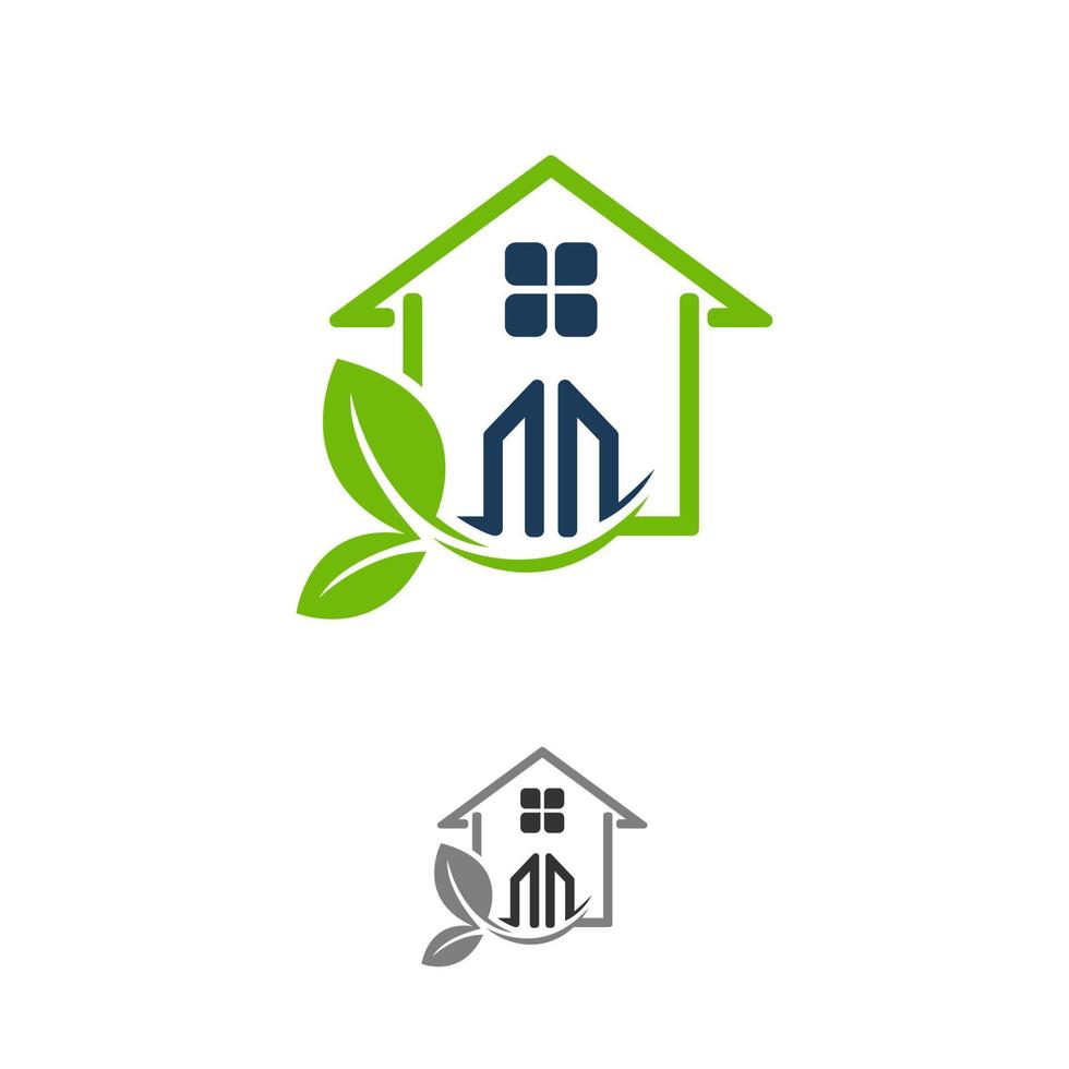 Green house icon with leaves - eco concept vector. This graphic also represents residence built using green technologies, sustainable development, nature conservation, etc vector