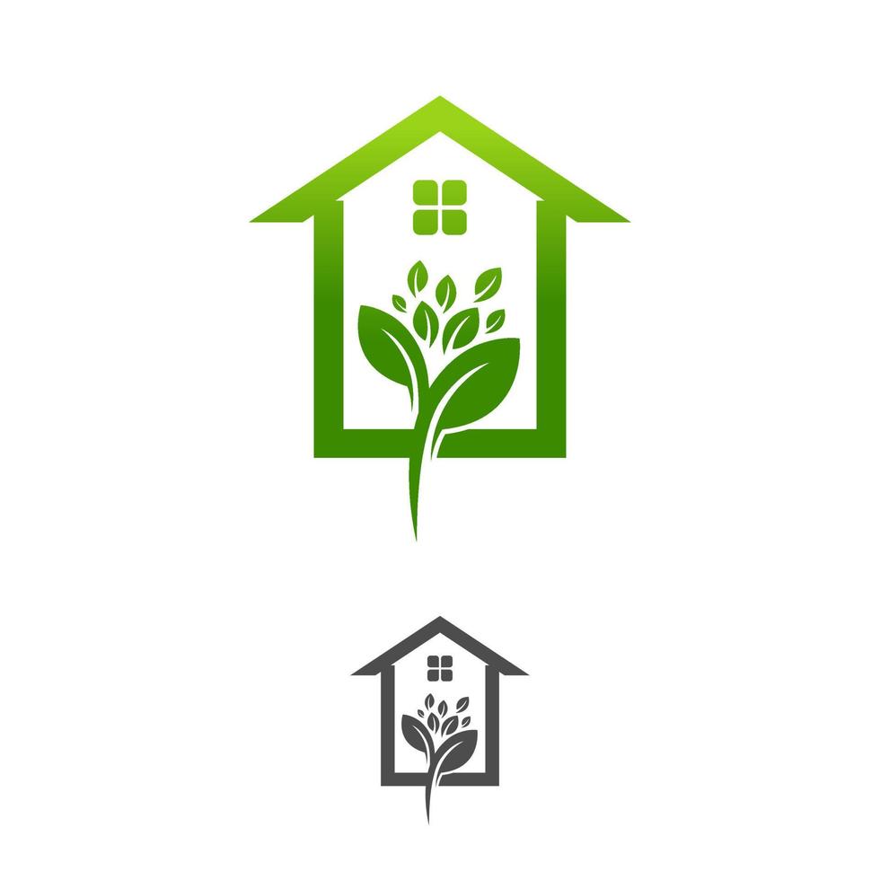 green leaves eco home, vector logo design template