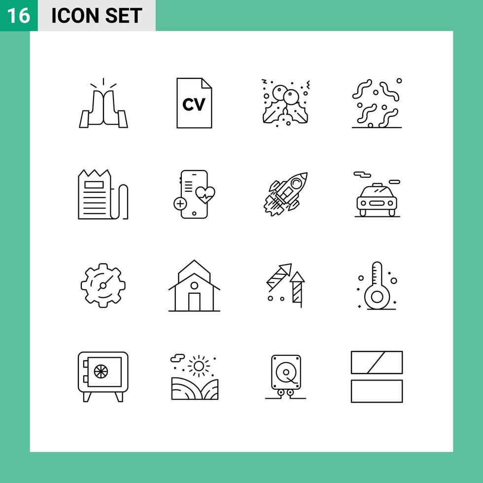 Stock Vector Icon Pack of 16 Line Signs and Symbols for invoice checkout berry worm rotten Editable Vector Design Elements