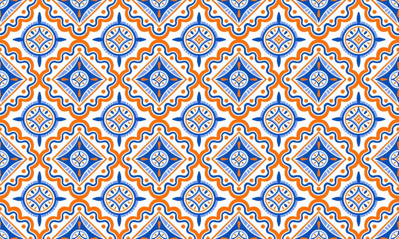 Ethnic Abstract Background cute Blue Orange geometric tribal ikat folk Motif Arabic oriental native pattern traditional design carpet wallpaper clothing fabric wrapping print batik folk knit vector