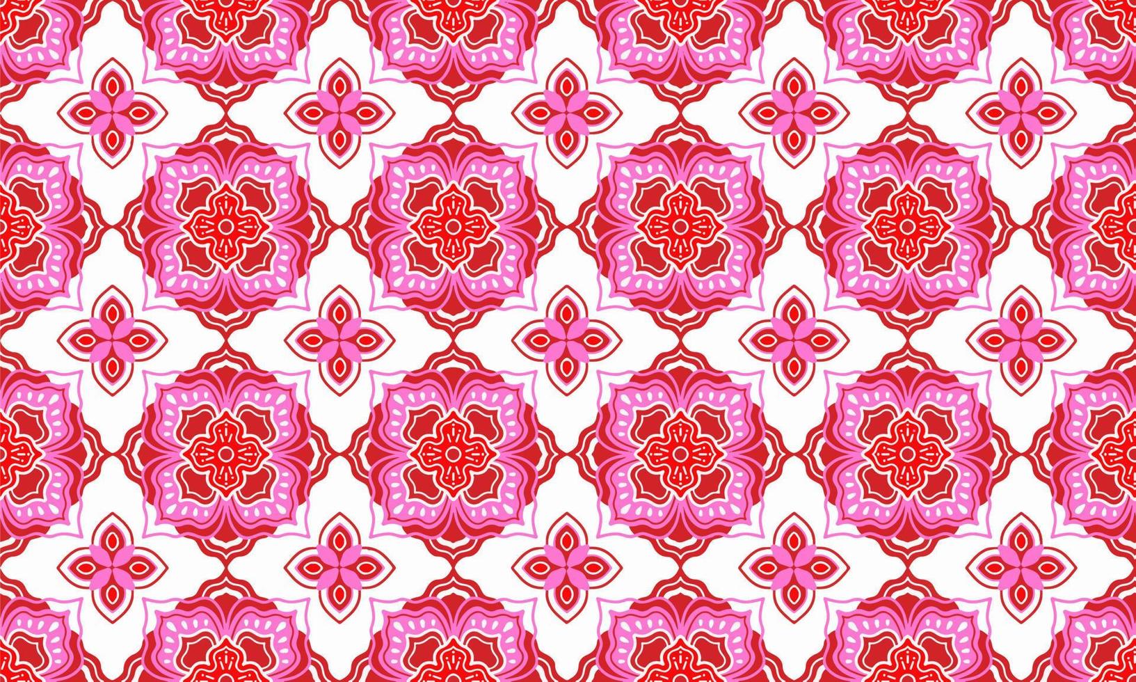 Ethnic Abstract Background cute Pink Red Flower geometric tribal ikat folk Motif Arabic oriental native pattern traditional design carpet wallpaper clothing fabric wrapping print batik folk vector