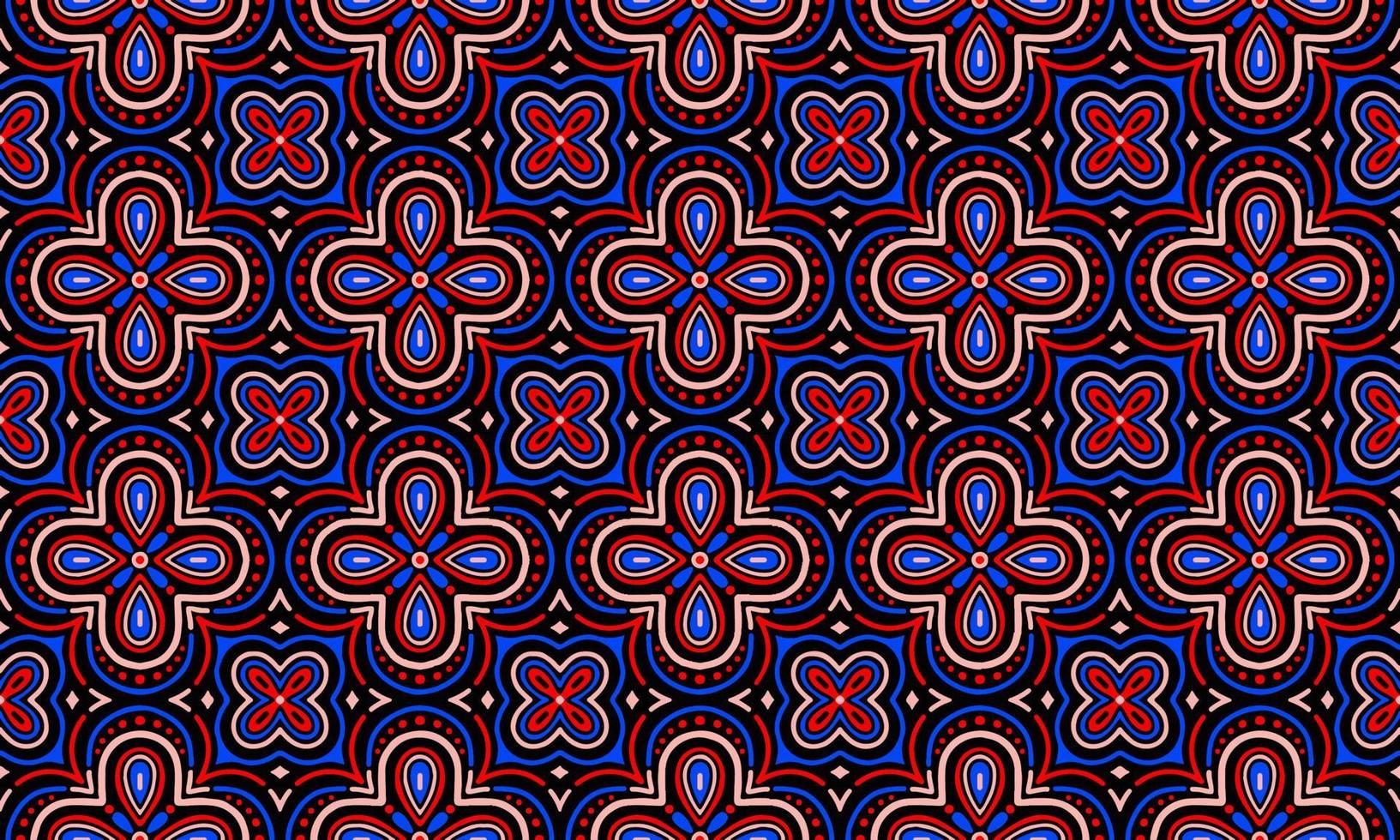 Ethnic Abstract Background cute Red Blue Black Flower geometric tribal folk Motif Arabic oriental native pattern traditional design carpet wallpaper clothing fabric wrapping print batik folk vector