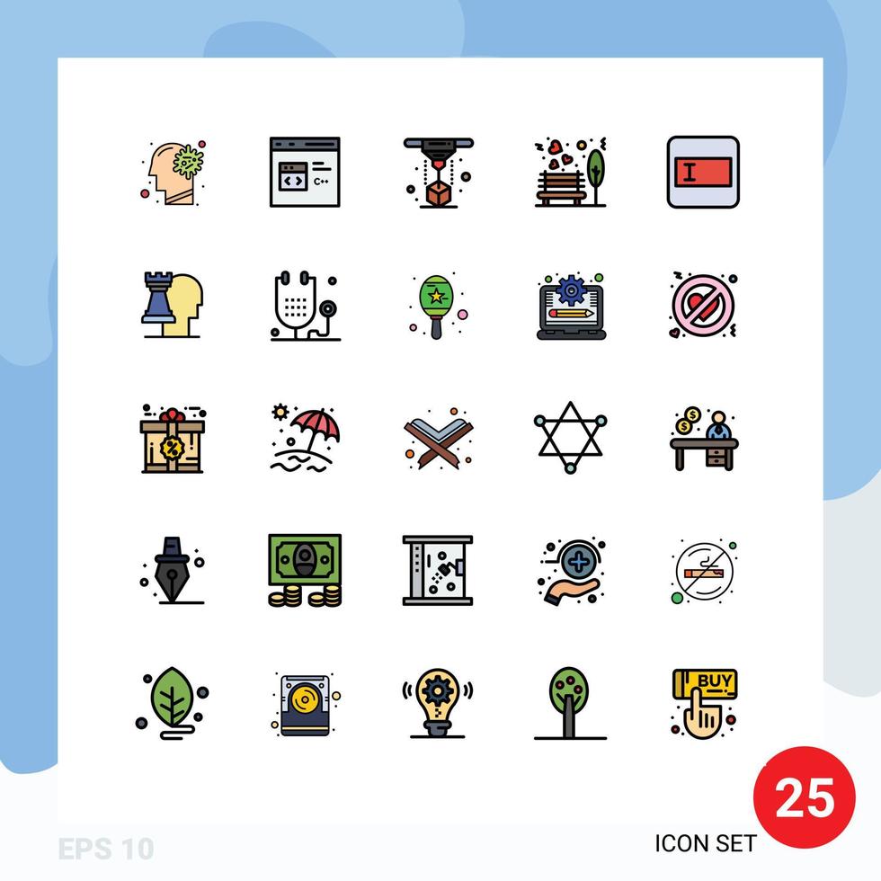 paquete de 25 modernos signos y símbolos de colores planos de línea rellena para medios de impresión web como park love desarrollar elementos de diseño de vectores editables de impresión de banco