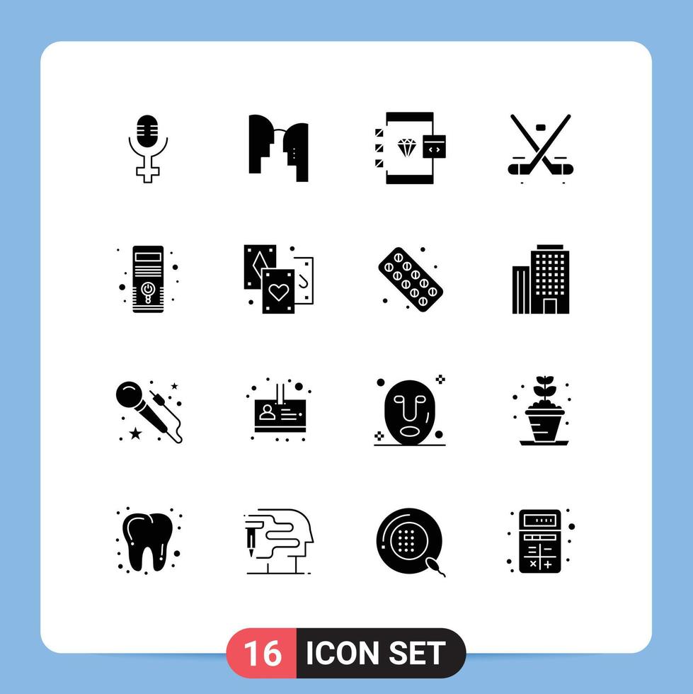 Universal Icon Symbols Group of 16 Modern Solid Glyphs of hardware olympics coding ice game Editable Vector Design Elements