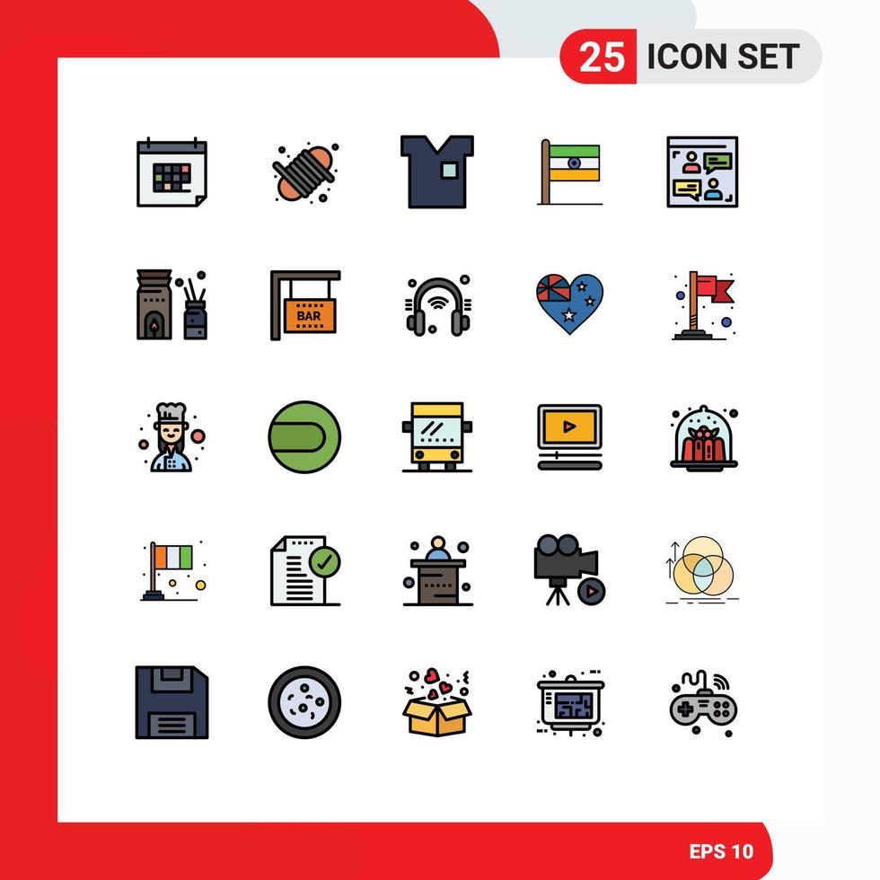 Set of 25 Modern UI Icons Symbols Signs for day flag yarn indian shirt Editable Vector Design Elements