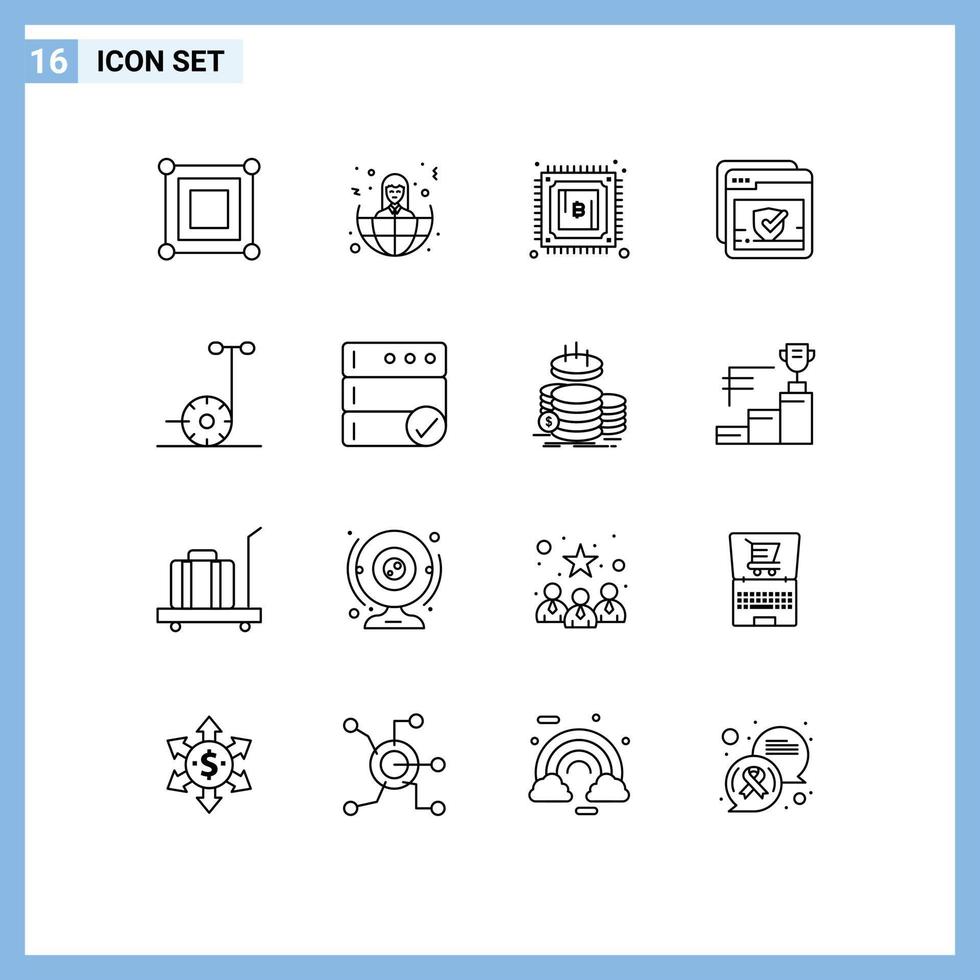 User Interface Pack of 16 Basic Outlines of segway motor currency web mark Editable Vector Design Elements