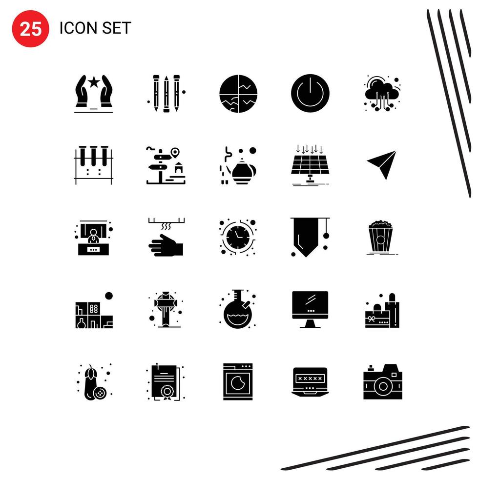 Modern Set of 25 Solid Glyphs and symbols such as cloud power skin on basic Editable Vector Design Elements