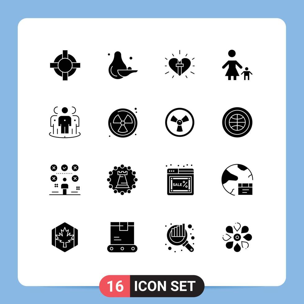 16 Thematic Vector Solid Glyphs and Editable Symbols of audience mother celebration mom family Editable Vector Design Elements