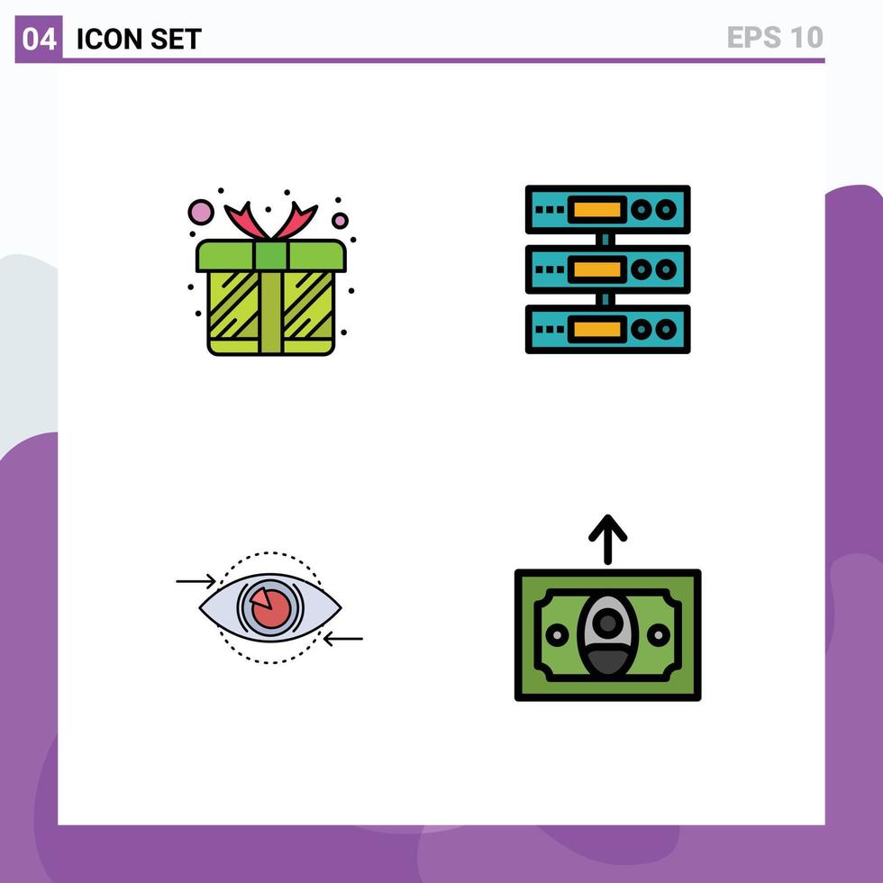 grupo de 4 colores planos de línea de relleno modernos establecidos para elementos de diseño vectorial editables de marketing de almacenamiento de caja de regalo comercial vector