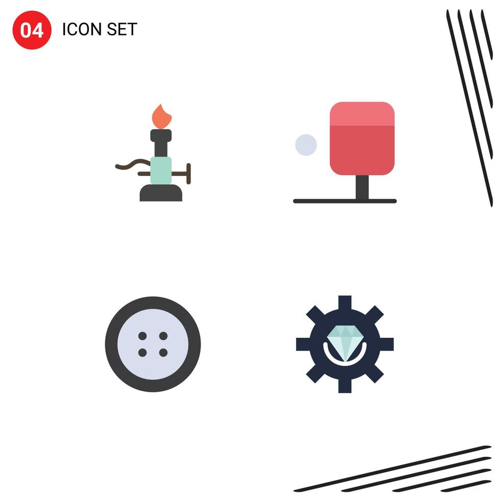 4 iconos planos universales establecidos para aplicaciones web y móviles codificación de incendios ciencia desarrollo deportivo elementos de diseño vectorial editables vector