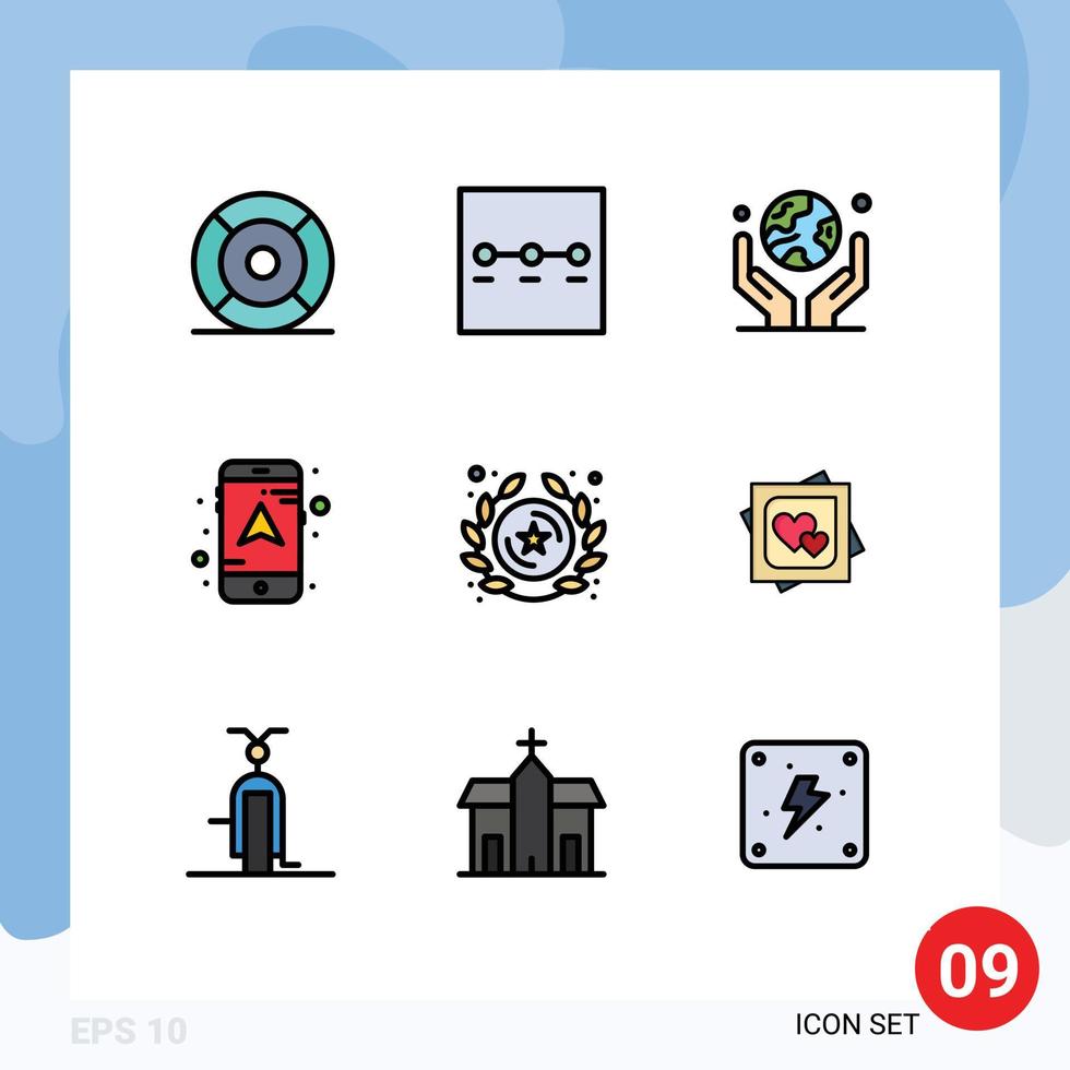 conjunto de 9 iconos modernos de la interfaz de usuario símbolos signos para el entorno de navegación insignia protección móvil elementos de diseño vectorial editables vector