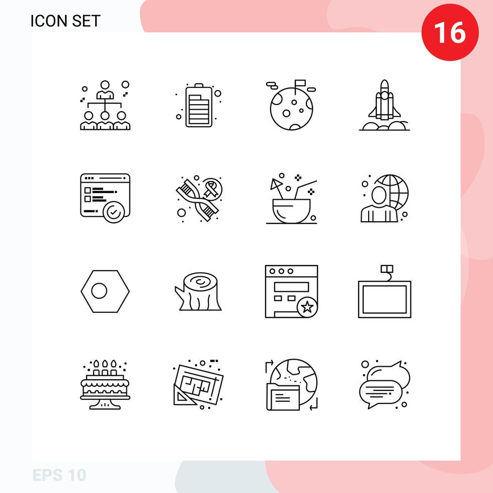 Pictogram Set of 16 Simple Outlines of testing development gas startup bussiness Editable Vector Design Elements