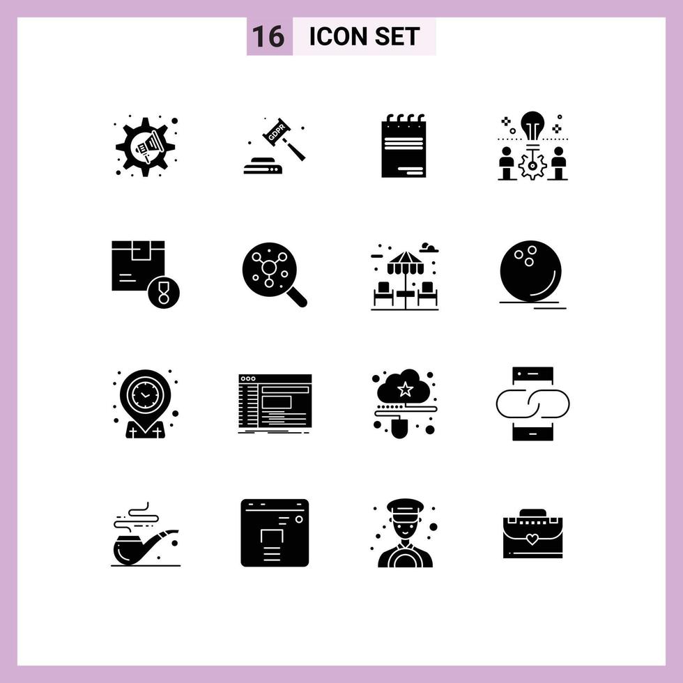 Group of 16 Solid Glyphs Signs and Symbols for setting idea legal bulb signature Editable Vector Design Elements