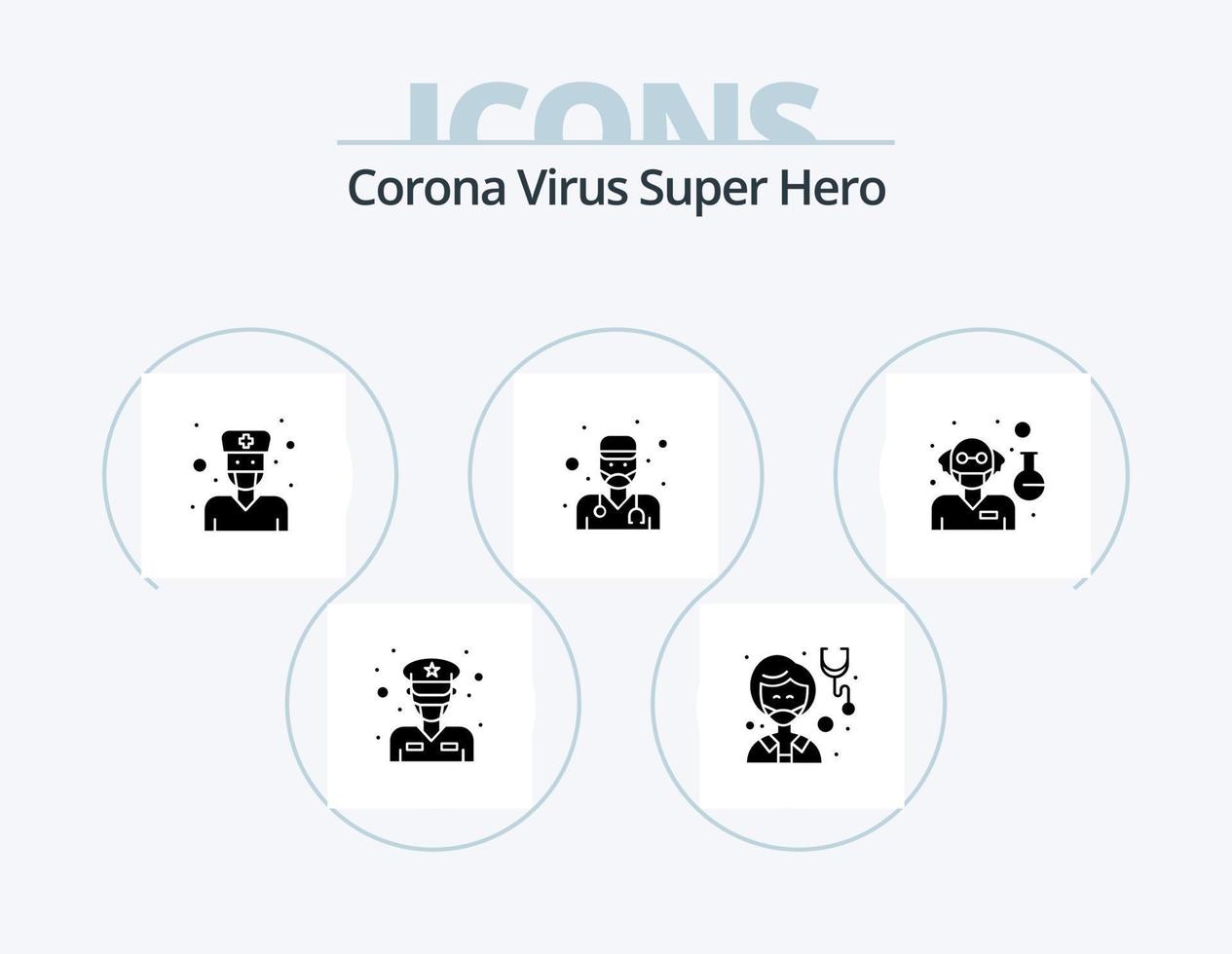 corona virus superhéroe glifo icono paquete 5 diseño de iconos. profesor. masculino. mujer. salud. masculino vector