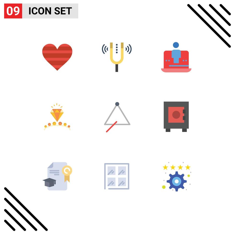 paquete de 9 signos y símbolos modernos de colores planos para medios de impresión web, como elementos de diseño de vectores editables para computadoras portátiles de marketing de tono de diamante cardíaco