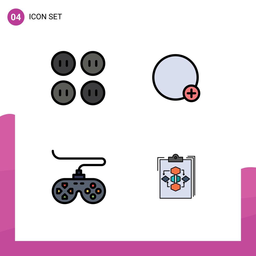 paquete de 4 colores planos creativos de línea rellena de botones juego básico ui portapapeles elementos de diseño vectorial editables vector