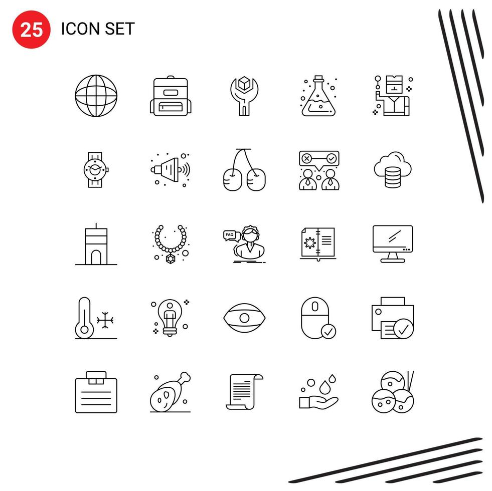 Pack of 25 Modern Lines Signs and Symbols for Web Print Media such as detective lab product acid lab Editable Vector Design Elements