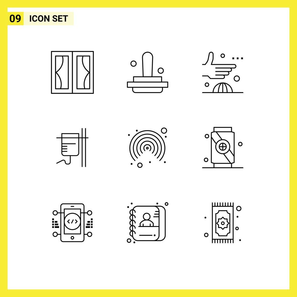 Universal Icon Symbols Group of 9 Modern Outlines of transfusion medical stamp healthcare handshake Editable Vector Design Elements