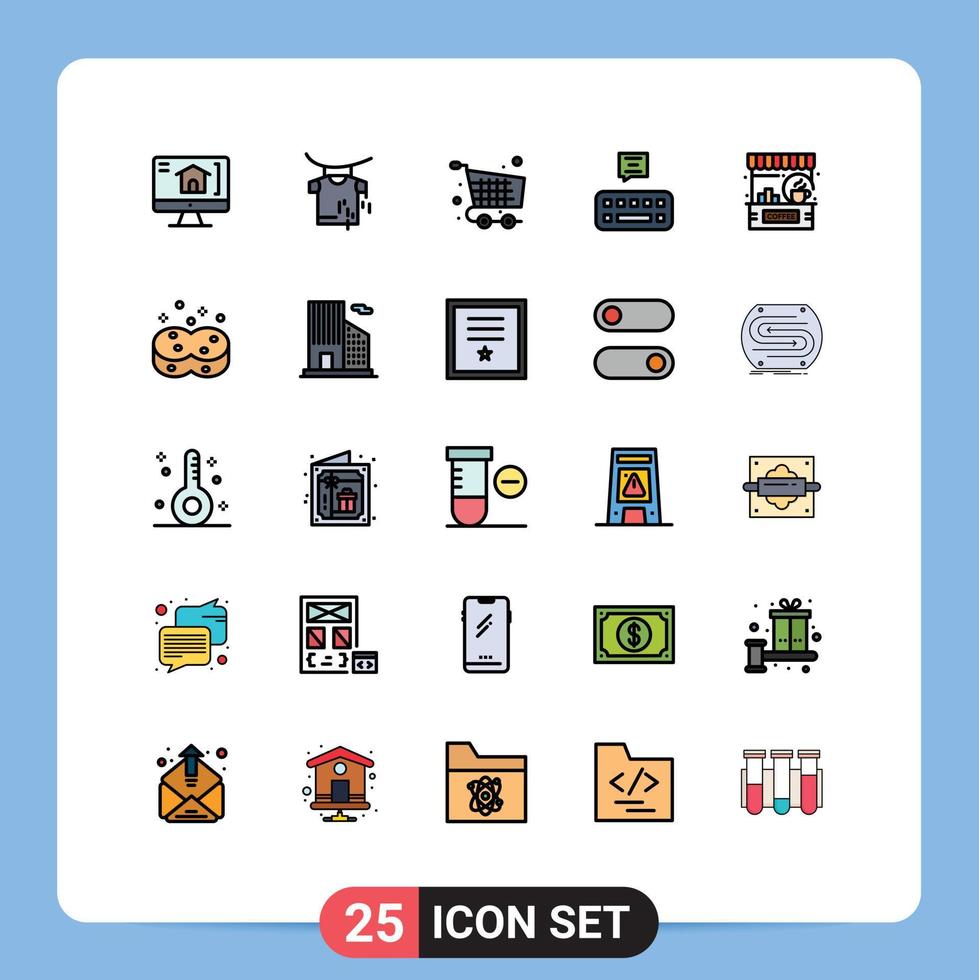 conjunto de 25 iconos de interfaz de usuario modernos signos de símbolos para elementos de diseño vectorial editables de chat de barra de compras de cafetería vector