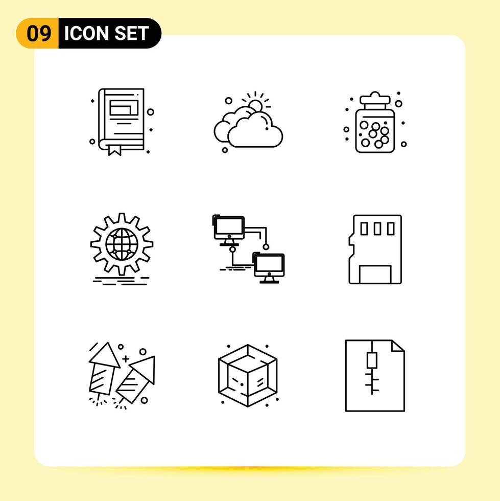 User Interface Pack of 9 Basic Outlines of local world wide candy jar globe international Editable Vector Design Elements