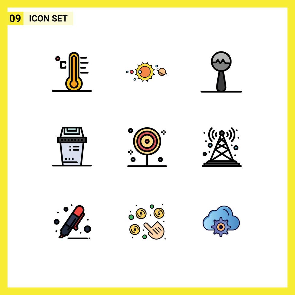 Stock Vector Icon Pack of 9 Line Signs and Symbols for cooking junk solar system equipment music Editable Vector Design Elements