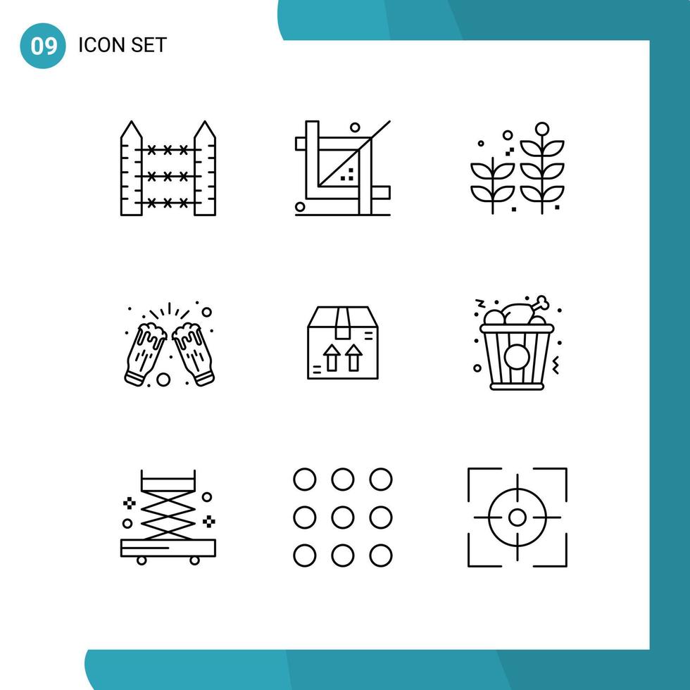 9 Thematic Vector Outlines and Editable Symbols of wine drink development cheers plant Editable Vector Design Elements