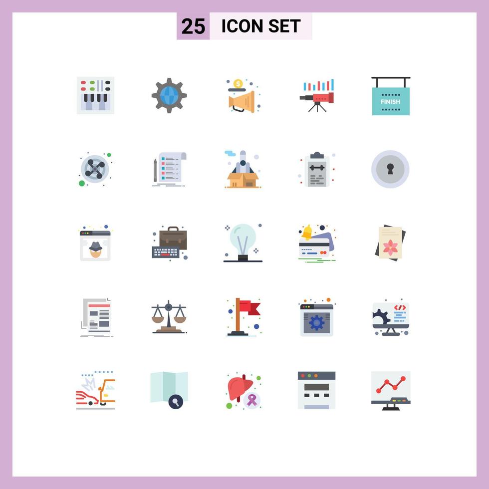 25 User Interface Flat Color Pack of modern Signs and Symbols of market forecast internet business money Editable Vector Design Elements
