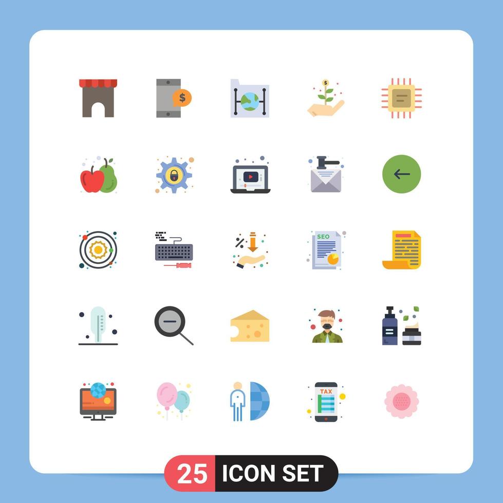 Universal Icon Symbols Group of 25 Modern Flat Colors of microchip startup cloud investment network Editable Vector Design Elements