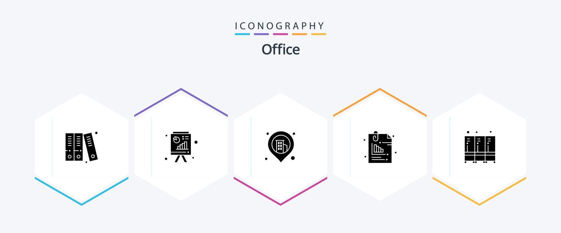 paquete de iconos de 25 glifos de oficina que incluye casillero. seguridad. ubicación. alfiler. archivos vector