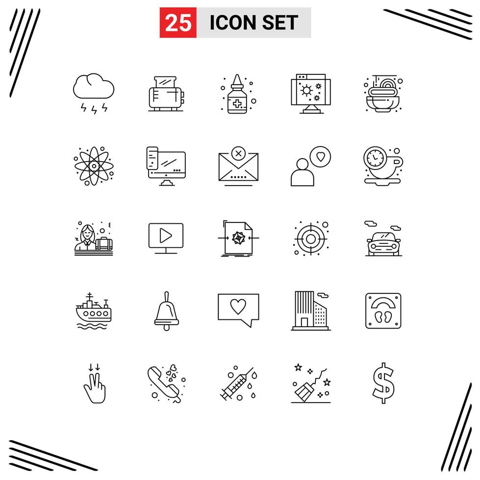 25 Universal Lines Set for Web and Mobile Applications pasta virus bottle internet biology Editable Vector Design Elements