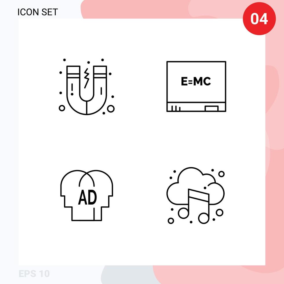 Stock Vector Icon Pack of 4 Line Signs and Symbols for attraction brian board elementary cloud Editable Vector Design Elements