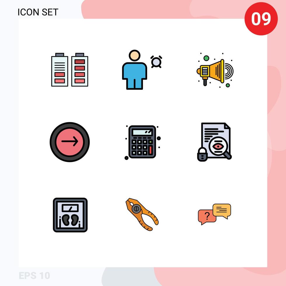 Pack of 9 Modern Filledline Flat Colors Signs and Symbols for Web Print Media such as back to school mobile timer interface application Editable Vector Design Elements