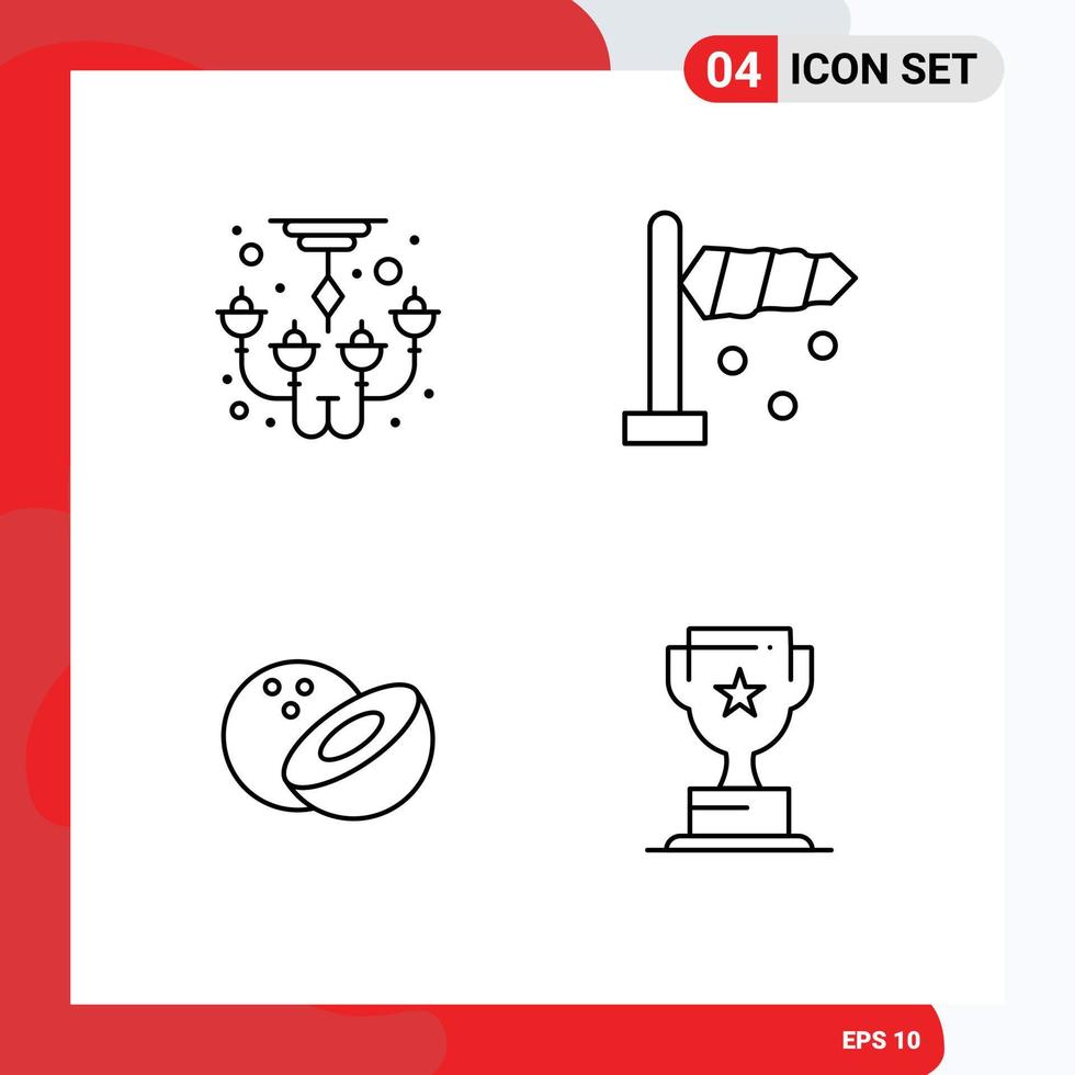 Set of 4 Commercial Filledline Flat Colors pack for bulb award decorate wind business Editable Vector Design Elements