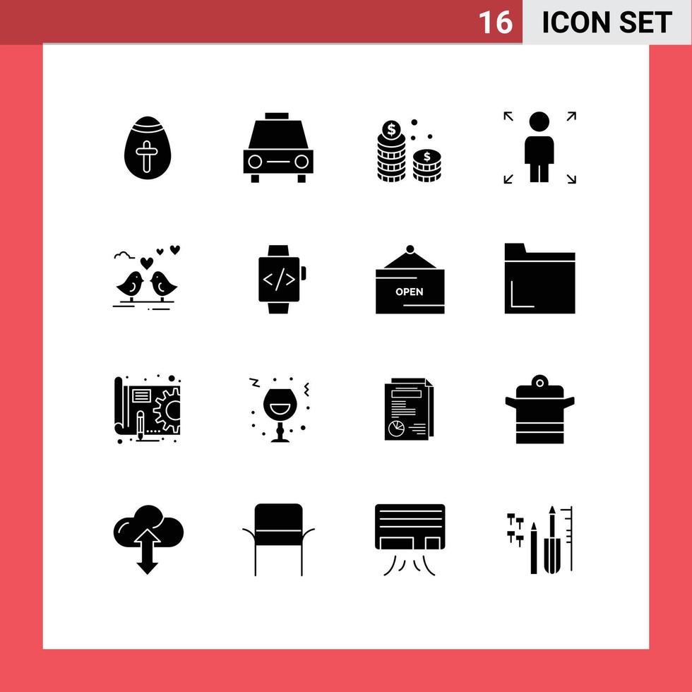 Set of 16 Modern UI Icons Symbols Signs for bride opportunity vehicles growth cash Editable Vector Design Elements