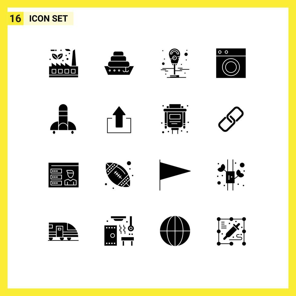 paquete de 16 signos y símbolos modernos de glifos sólidos para medios de impresión web, como elementos de diseño de vectores editables para muebles de máquinas lavadoras científicas